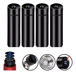 Kit 4 Garrafas Térmica Aço Inox Termômetro Led Digital 400ml