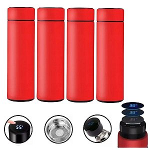 Kit 4 Garrafas Térmicas Aço Inox Termômetro Led Digital