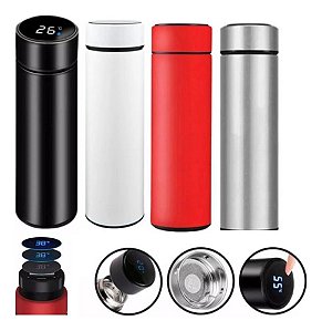 Kit 4 Garrafas Térmicas Aço Inox Termômetro Led Digital