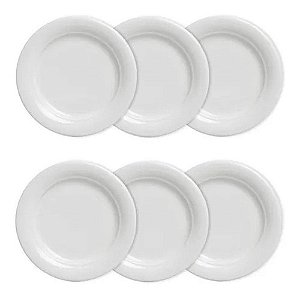 Kit 6 pratos Rasos Brancos Para Refeição Melamina 25cm Buffet Hotel