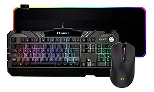 Kit Gamer Mouse sem fio Teclado Semi Mecanico e Mousepad RGB