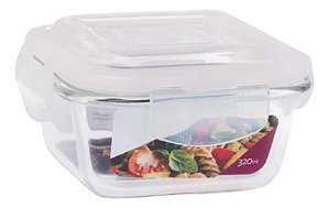 Pote Vidro Hermético Trava Quadrado 320ml Marmita Sobremesa