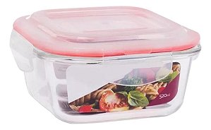 Pote Vidro Hermético Trava Quadrado 520ml Marmita Sobremesa