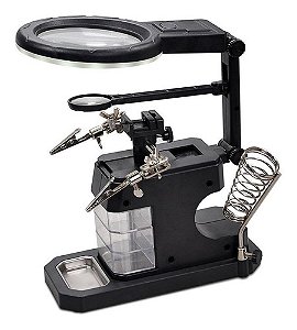 Suporte Ferro de Solda com Iluminação LED - Lupa de Aumento