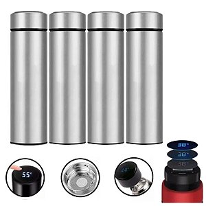 Kit 4 Garrafas Térmicas Aço Inox Termômetro Led Digital