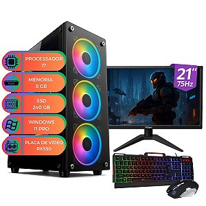 Computador Gamer Up Starter Pro Intel I7 8GB SDD 240 GB Placa de Vídeo RX550 Monitor 21" Win 11 Kit Gamer Teclado Mouse