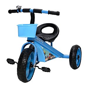 Triciclo Infantil Escolar Azul C/ Buzina Cestinha 80cm