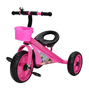 Triciclo Infantil Escolar Rosa C/ Buzina Cestinha 80cm