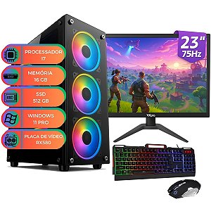 PC Gamer Up Starter Max V.2 I7 16GB SSD 512GB RX580 + Monitor 23" Full HD Ideal para Jogos e Streaming Fluido