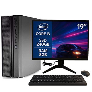 Computador PC SlimDesk Completo MultiPC Core I3 RAM 8GB SSD 240GB Windows 11 Pro + Teclado e Mouse S/ Fio e Monitor 19"