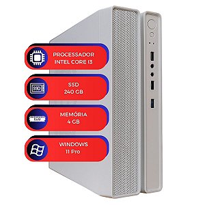 Computador Slim Desk Branco MultiPC Intel Core I3 RAM 4 GB SSD 240 GB Windows 11 Pro Alto Desempenho e Rápido