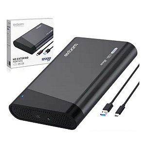 HD Externo Portátil 12TB 3,5 Polegadas Exbom USB 3.1 e USB-C Alta Velocidade