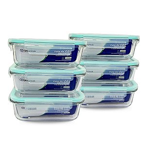 Kit com 6 Potes de Vidro Herméticos Urbantek 640ml Retangular Conserva Alimentos Frescos