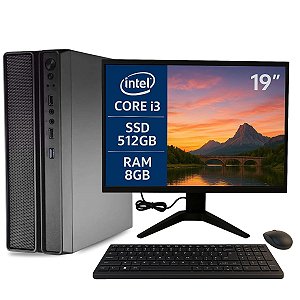 Computador Slim Intel i3 6ª Geração Ram 8GB SSD 512GB Windows 11 Completo Monitor 19" e Kit Office