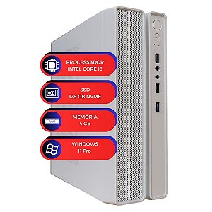 Computador MultiPc Slim Branco I3 4GB RAM SSD 128GB Nvme Windows 11 Ultra Rápido