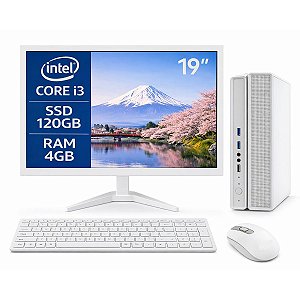 Computador MultiPc Completo Slim Branco I3 6ª Geração 4GB SSD 120GB Win11 C/ Teclado e Mouse S/ Fio e Monitor 19
