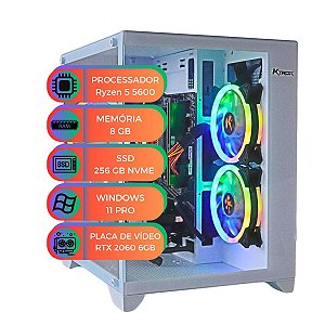 PC Gamer Branco Ryzen 5 5600 com Placa de Vídeo RTX2060 6GB SSD 256GB Nvme 8GB Ram Windows 11