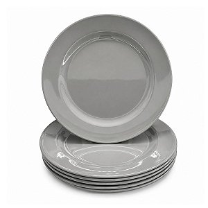 Kit Pratos Rasos 25cm Melamina Cinza para Buffet Restaurante Hotel