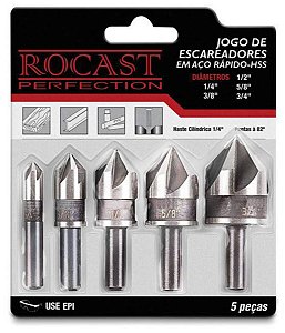 JOGO DE ESCAREADORES 1/4" A 3/4" EM AÇO RÁPIDO 5 PEÇAS 250,0006 - AMATOOLS - ROCAST