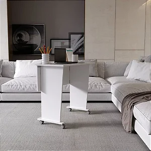 Mesa Escritório Dobrável com Rodizio Home Office Tecnomobili Branco