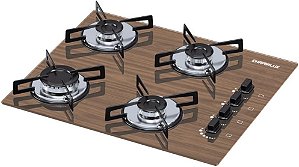 Cooktop 4 Bocas Chamalux Ultra Chama Mármore Amadeirado Escuro