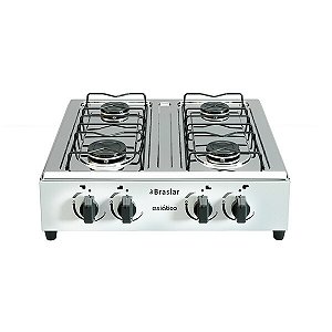 Fogão Portátil 4 Bocas Mesa Em Inox Asiatico Branco Braslar