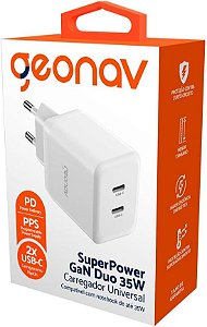 Geonav Carregador Universal SuperPower GaN Duo, 35W, 2 X USB-C Power Delivery, CH35PDWT, Branco