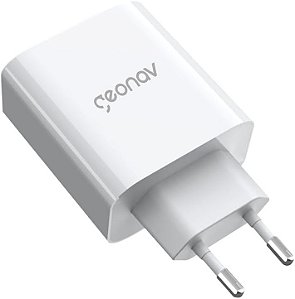 Carregador 65w Duplo Usb & Usb-c Pd Power Gan Duo Geonav Cor Branco