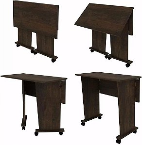 Mesa Escritório Dobrável com Rodizio Home Office Tecnomobili MDP Rustico