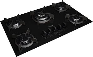 Cooktop 5 Bocas Preto com Mesa de Vidro e Tripla Chama Dako Supreme Bivolt