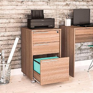 Gaveteiro Arquivo com Rodízios Maia 3 Gavetas com Chave Castanho - Politorno