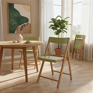 Cadeira Dobrável Tramontina Potenza - Madeira Tauari Natural com Assento Verde Sálvia - Suporta 110kg