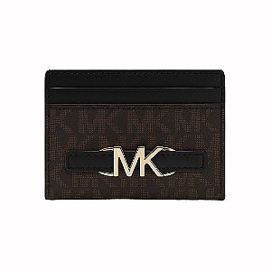 Porta-Cartões Michael Kors Monograma Marrom com Detalhe MK Dourado