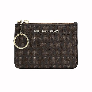 Porta-Cartões Michael Kors Monograma Marrom com Argola Dourada