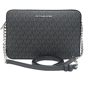 Bolsa Michael Kors Crossbody Jet Set Logo - Preto com Acabamento Prateado - PROMOÇÃO BEM FRIDAY
