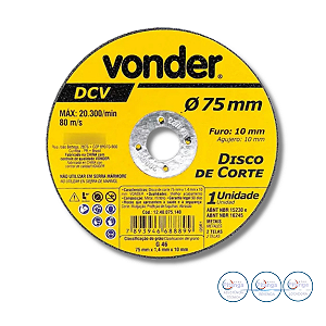 DISCO DE CORTE VONDER DCV METAL ø75MM X 1,4MM X 10MM