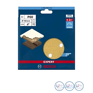 05 DISCOS DE LIXA 150MM GRÃO 60 BOSCH - 2 608 900 814