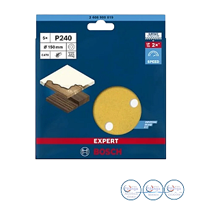 05 DISCOS DE LIXA 150MM GRÃO 240 BOSCH - 2 608 900 819