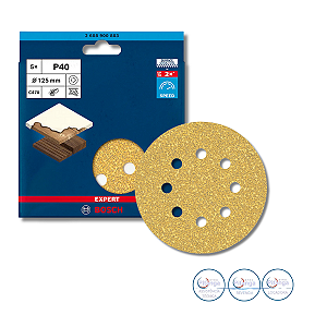05 DISCOS DE LIXA 125MM GRÃO 40 BOSCH - 2 608 900 803