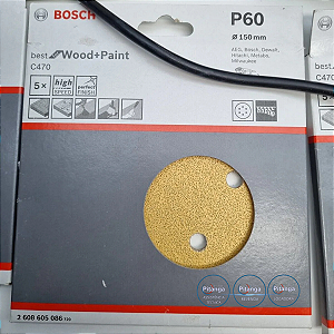05 DISCOS DE LIXA 150MM GRÃO 60 BOSCH - 2 608 605 086
