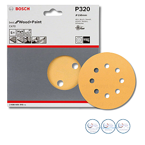 05 DISCOS DE LIXA 150MM GRÃO 320 BOSCH - 2 608 605 092