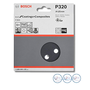 05 DISCOS DE LIXA 125MM GRÃO 320 BOSCH - 2 608 605 120