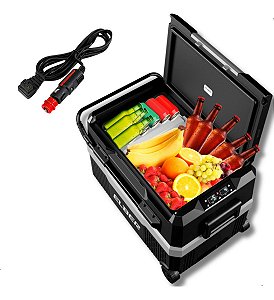Geladeira Portátil Elber Black Pro 43 Litros Preta Dual Zone Com Rodinhas 12v 24v Modelo 2025 - Elber