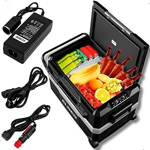 Kit Geladeira Portatil Elber 43 Litros Rodinhas Painel Digital + Fonte Conversora 110/220V