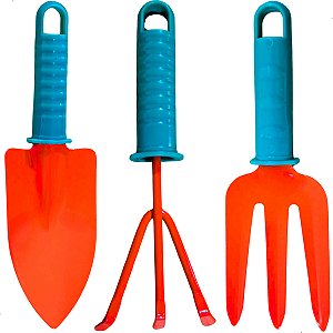 Kit 3pçs Jardinagem Garfo Pá Rastelo C/ Alça Ferramenta Horta