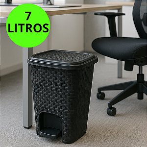 Lixeira 7lts Tampa Escritorio Cozinha Pia Banheiro Rattan ArqPlast