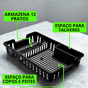 Escorredor de Louça Plástico 3 Divisórias Pratos Copos Talheres ArqPlast