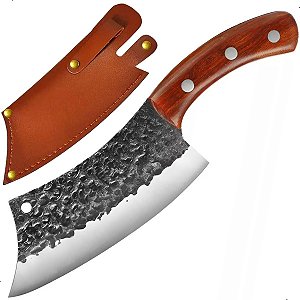 Cutelo Artesanal Profissional Aço Inox Cabo Madeira 27cm