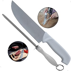 Kit Churrasco Faca Chaira Amolador Afiador Inox Açougue Top
