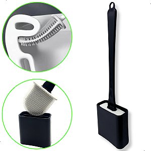 Escova Vaso Sanitário Silicone Com Base Para Banheiro Preto